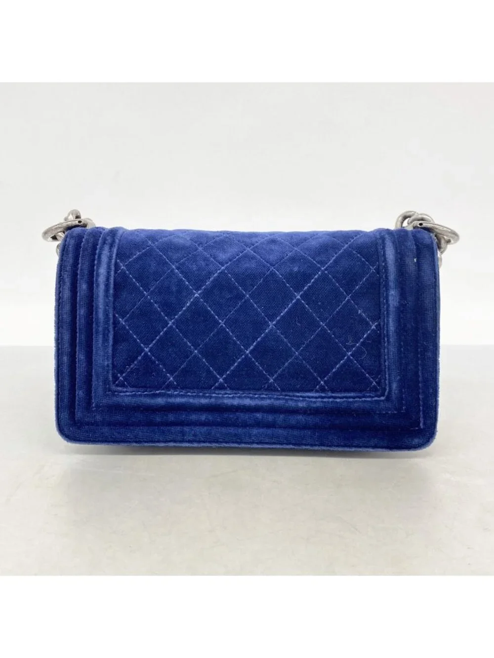 Chanel Shoulder Bag Boy Suede Navy Silver